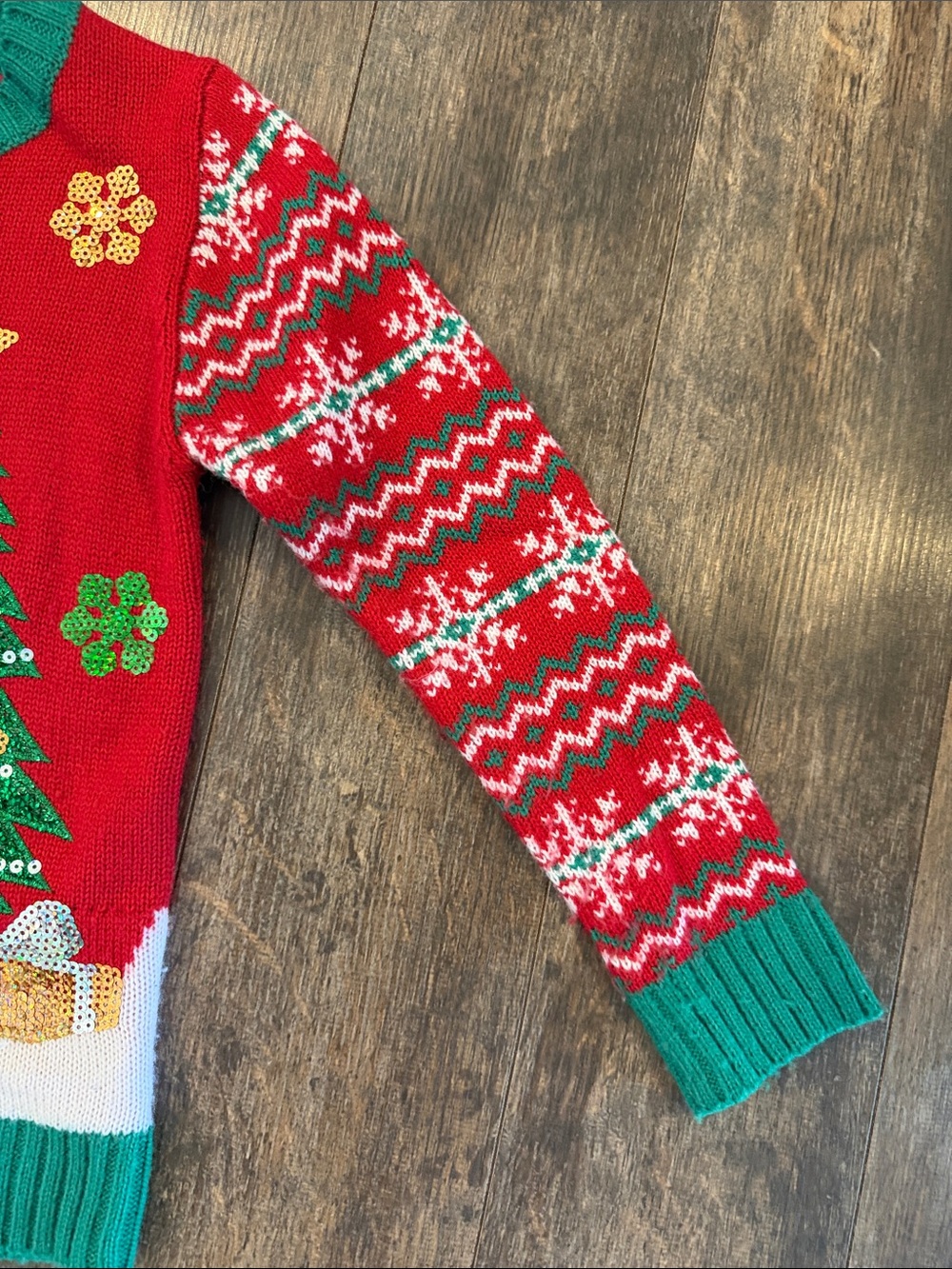 32 Degrees Red Holiday Sweater with White Dog and Green Tree - Picture 6 of 8
